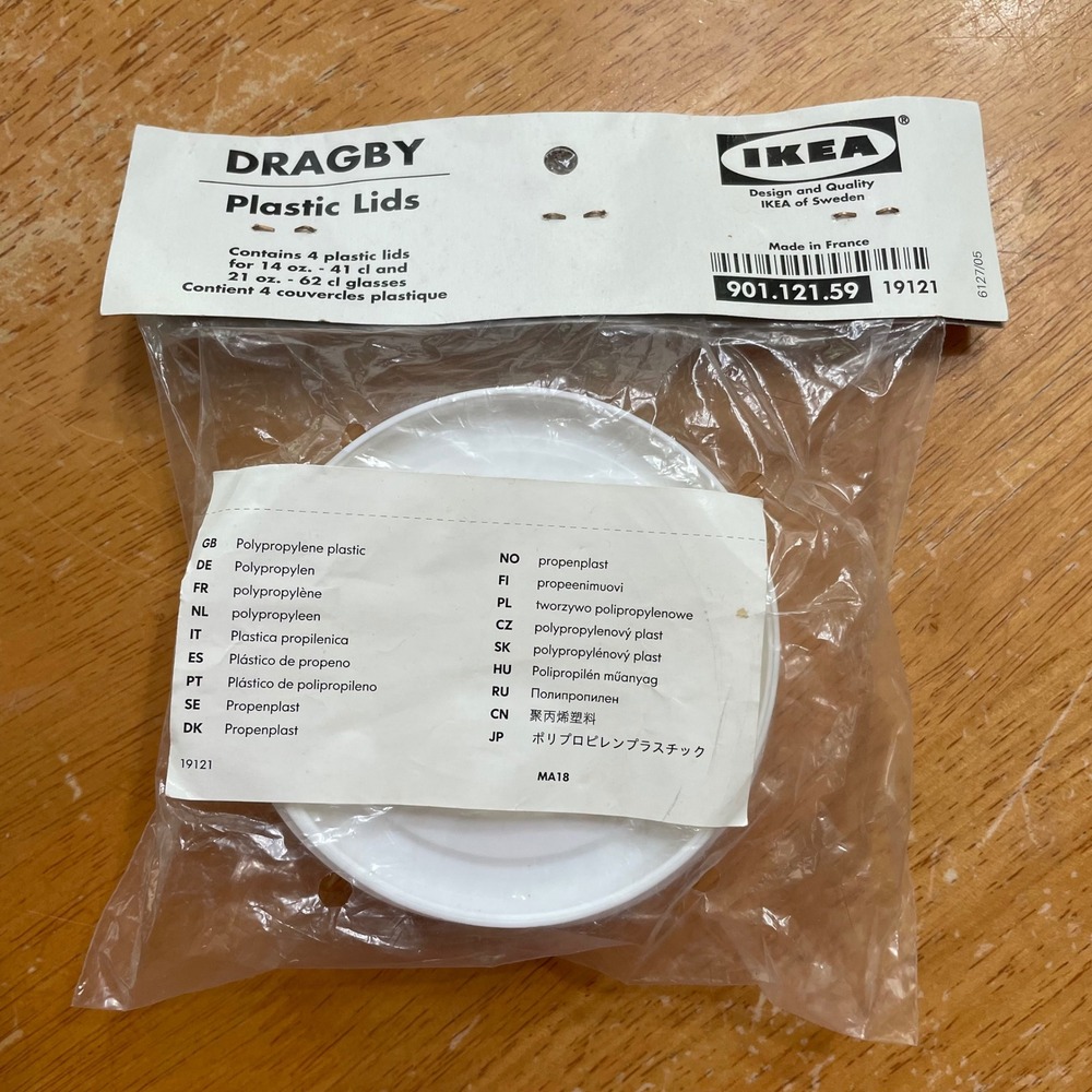IKEA Dragby White Plastic Lids Set of 4 for 14oz 21oz Glasses 901.121.59 New - Picture 2 of 3